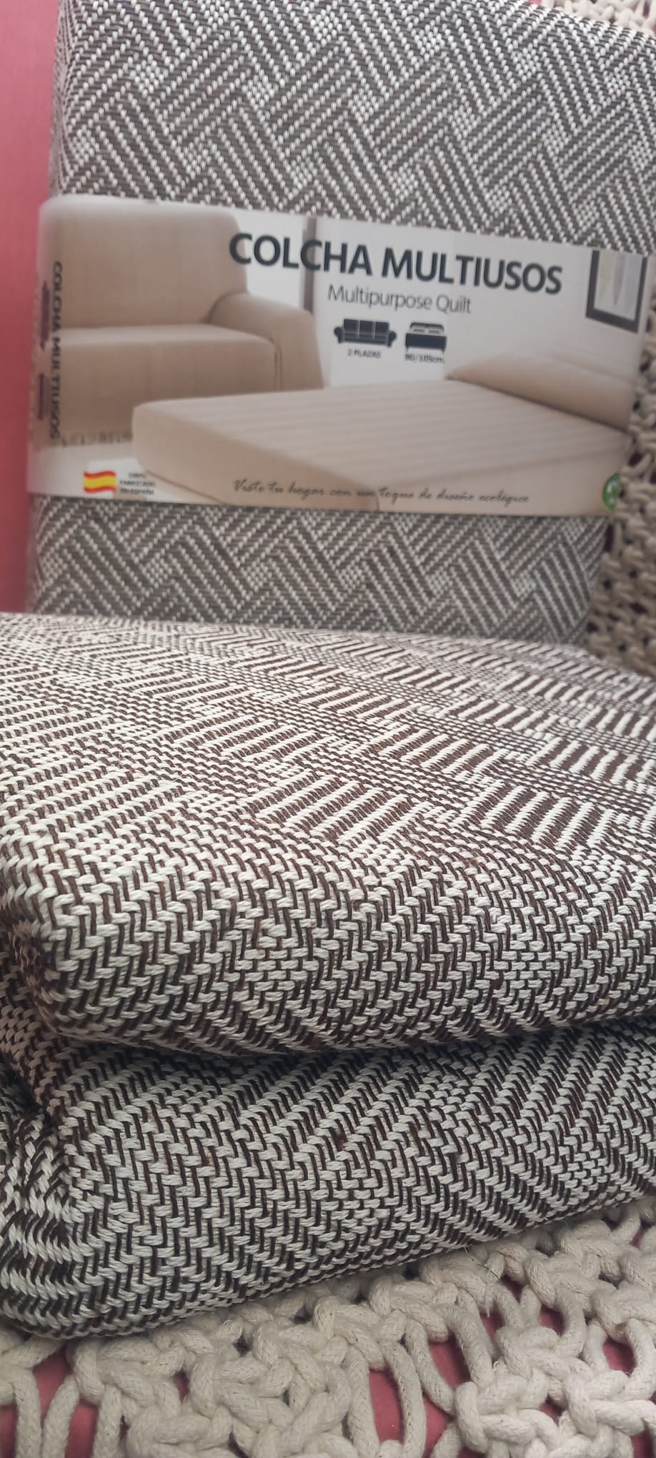 JARAPA COLCHA MULTIUSOS DE ALGODÓN PINCELADAS EN MARRÓN 180X260CM.ENVÍO GRATIS SIN PEDIDO MÍNIMO.