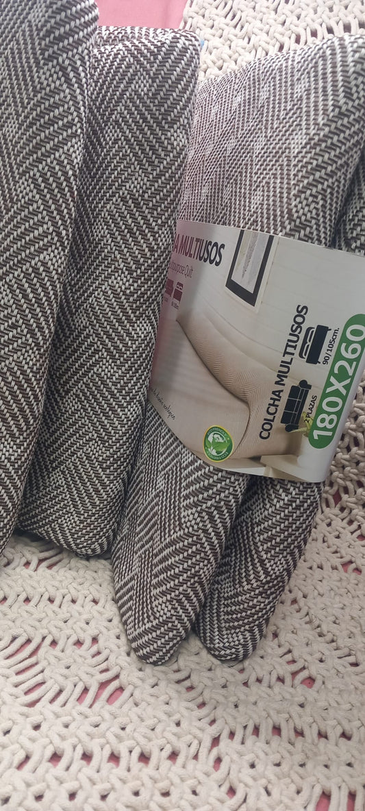 JARAPA COLCHA MULTIUSOS DE ALGODÓN PINCELADAS EN MARRÓN 180X260CM.ENVÍO GRATIS SIN PEDIDO MÍNIMO.