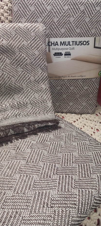 JARAPA COLCHA MULTIUSOS DE ALGODÓN PINCELADAS EN MARRÓN 180X260CM.ENVÍO GRATIS SIN PEDIDO MÍNIMO.