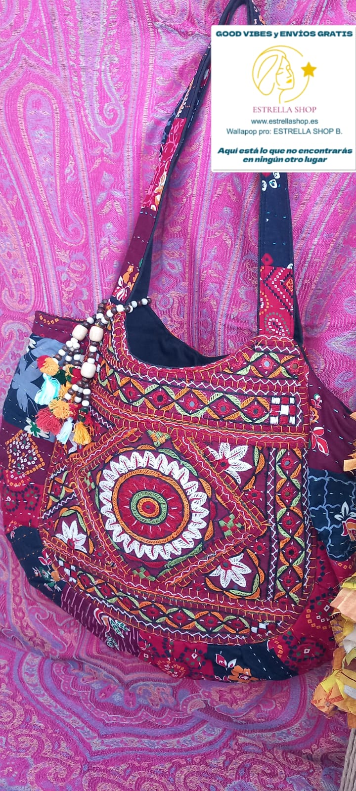 BOLSO TOTE BAG NAYA MANDALA UNA OBRA DE ARTE PORTÁTIL HECHA A MANO CON ENVÍO GRATIS SIN PEDIDO MÍNIMO.