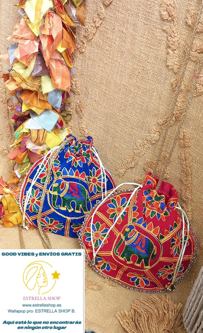 BOLSO BOMBONERA ART ELEFANTE BOLSO DE MANO BORDADO CON CIERRE DE CORDÓN.ENVÍO GRATIS SIN PEDIDO MÍNIMO.