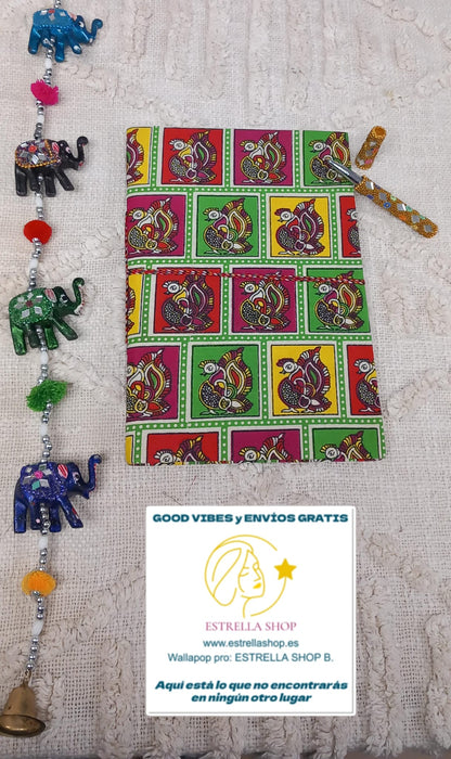 CUADERNO XL 18X25CM UNA PIEZA DE ARTE Y TRADICIÓN.FAISÁN SAGRADO EN INDIA SIMBOLIZANDO EL AMOR Y LA COMPASIÓN.ENVÍO GRATIS SIN PEDIDO MÍNIMO.