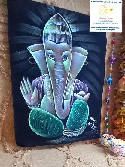 TEXTIL TERCIOPELO GANESHA EN 3 COLORES A ELEGIR PINTADO A MANO EN INDIA UNA OBRA CARGADA DE SIMBOLISMO Y COLOR. ENVÍO GRATIS SIN PEDIDO MÍNIMO.