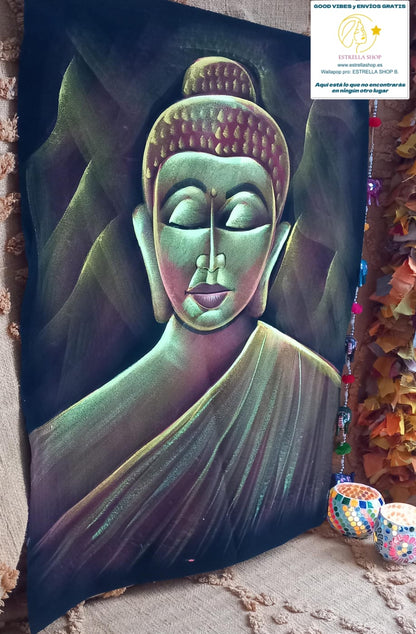 TEXTIL BUDA TERCIOPELO PINTADO A MANO EN INDIA UNA OBRA CARGADA DE SIMBOLISMO Y COLOR. ENVÍO GRATIS SIN PEDIDO MÍNIMO.