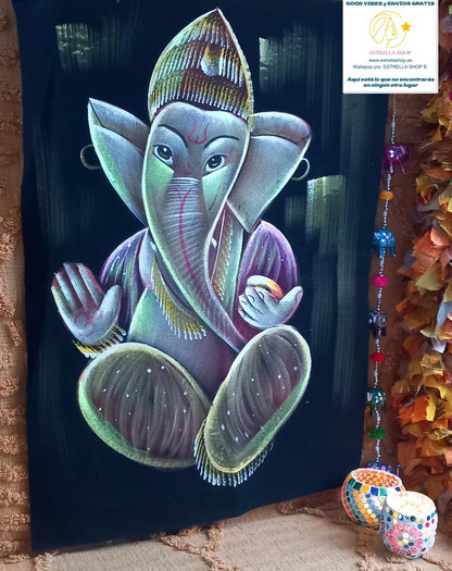 TEXTIL TERCIOPELO GANESHA EN 3 COLORES A ELEGIR PINTADO A MANO EN INDIA UNA OBRA CARGADA DE SIMBOLISMO Y COLOR. ENVÍO GRATIS SIN PEDIDO MÍNIMO.