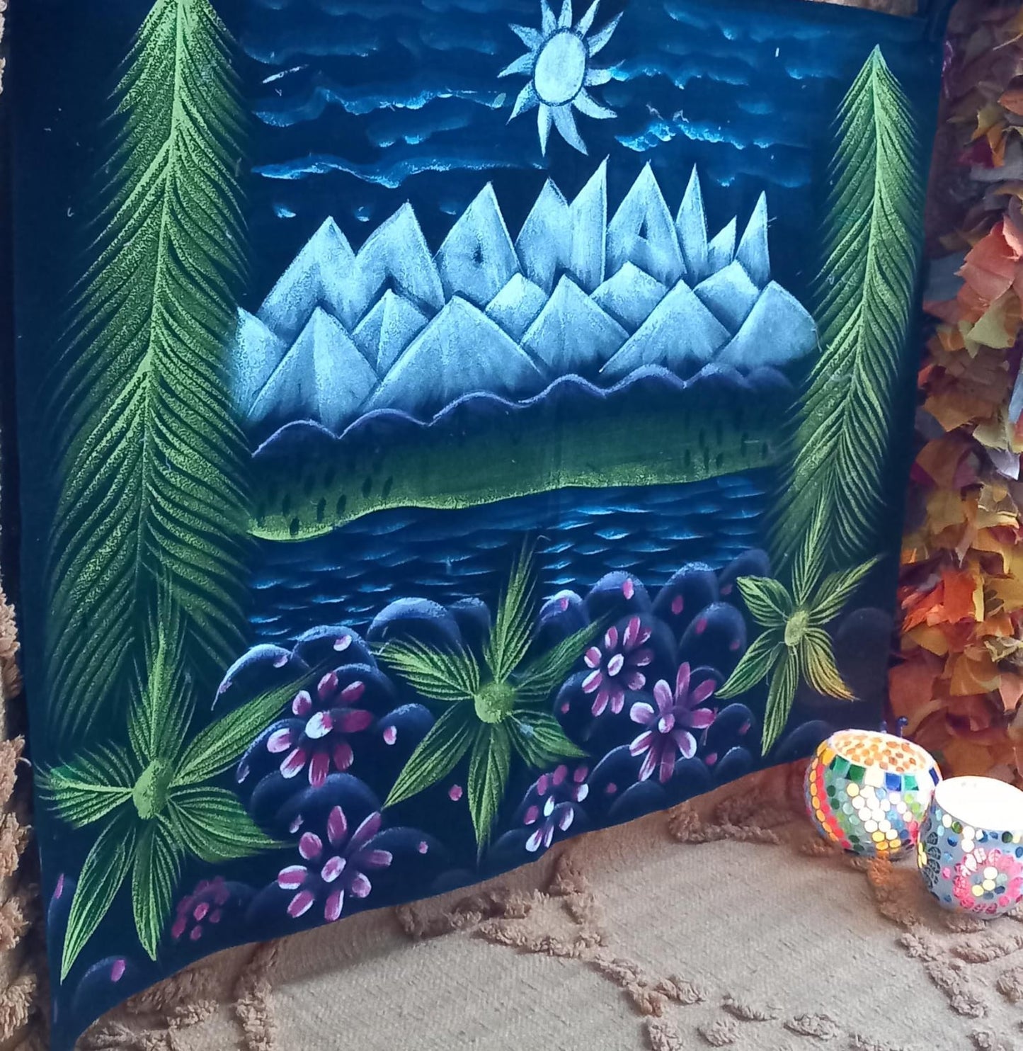 TEXTIL TERCIOPELO PINTADO A MANO EN INDIA UNA OBRA CARGADA DE SIMBOLISMO Y COLOR. ENVÍO GRATIS SIN PEDIDO MÍNIMO.