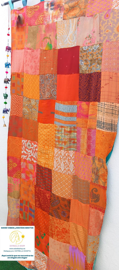 CORTINA MÁGICA PORQUE ES REVERSIBLE PATCHWORK A 2 CARAS YA CONFECCIONADA.ENVÍO GRATIS.