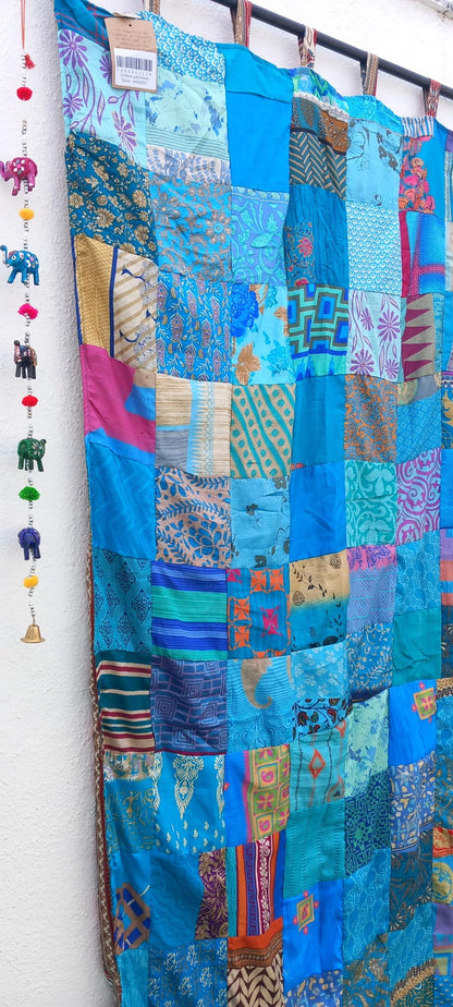 CORTINA MÁGICA PORQUE ES REVERSIBLE PATCHWORK A 2 CARAS YA CONFECCIONADA.ENVÍO GRATIS.