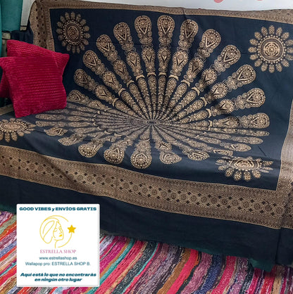 CUBRESOFÁ,JARAPA MULTIFUNCIÓN MANDALA CASHMERE DORADO 210X240.ENVÍO GRATIS SIN PEDIDO MÍNIMO.