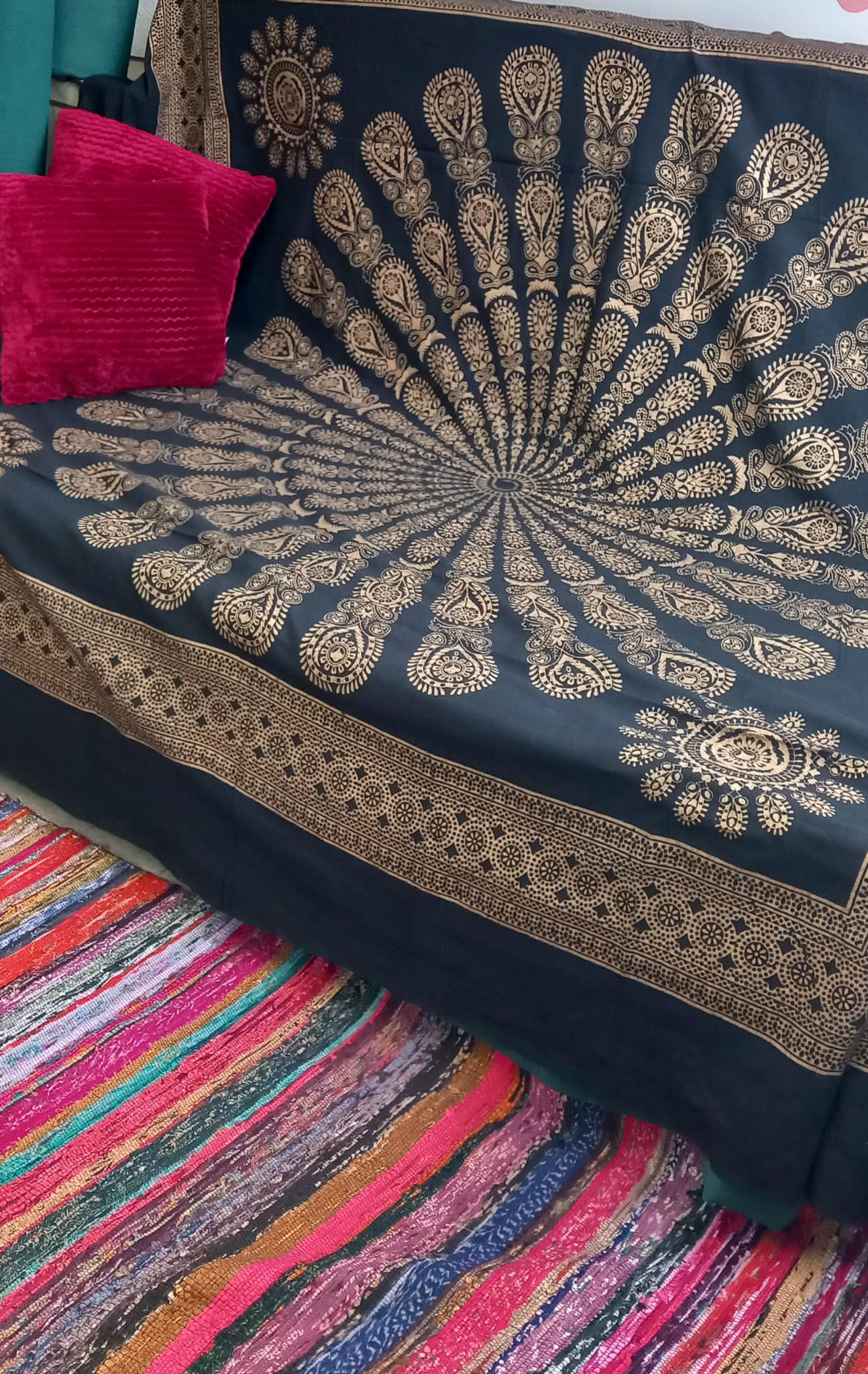 CUBRESOFÁ,JARAPA MULTIFUNCIÓN MANDALA CASHMERE DORADO 210X240.ENVÍO GRATIS SIN PEDIDO MÍNIMO.