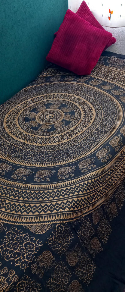 CUBRECAMA ELEFANTES MANDALA JARAPA MULTIFUNCIÓN,HECHO EN INDIA CON LA TÉCNICA ARTESANAL BLOCK PRINTO.ENVÍO GRATIS SIN PEDIDO MÍNIMO.