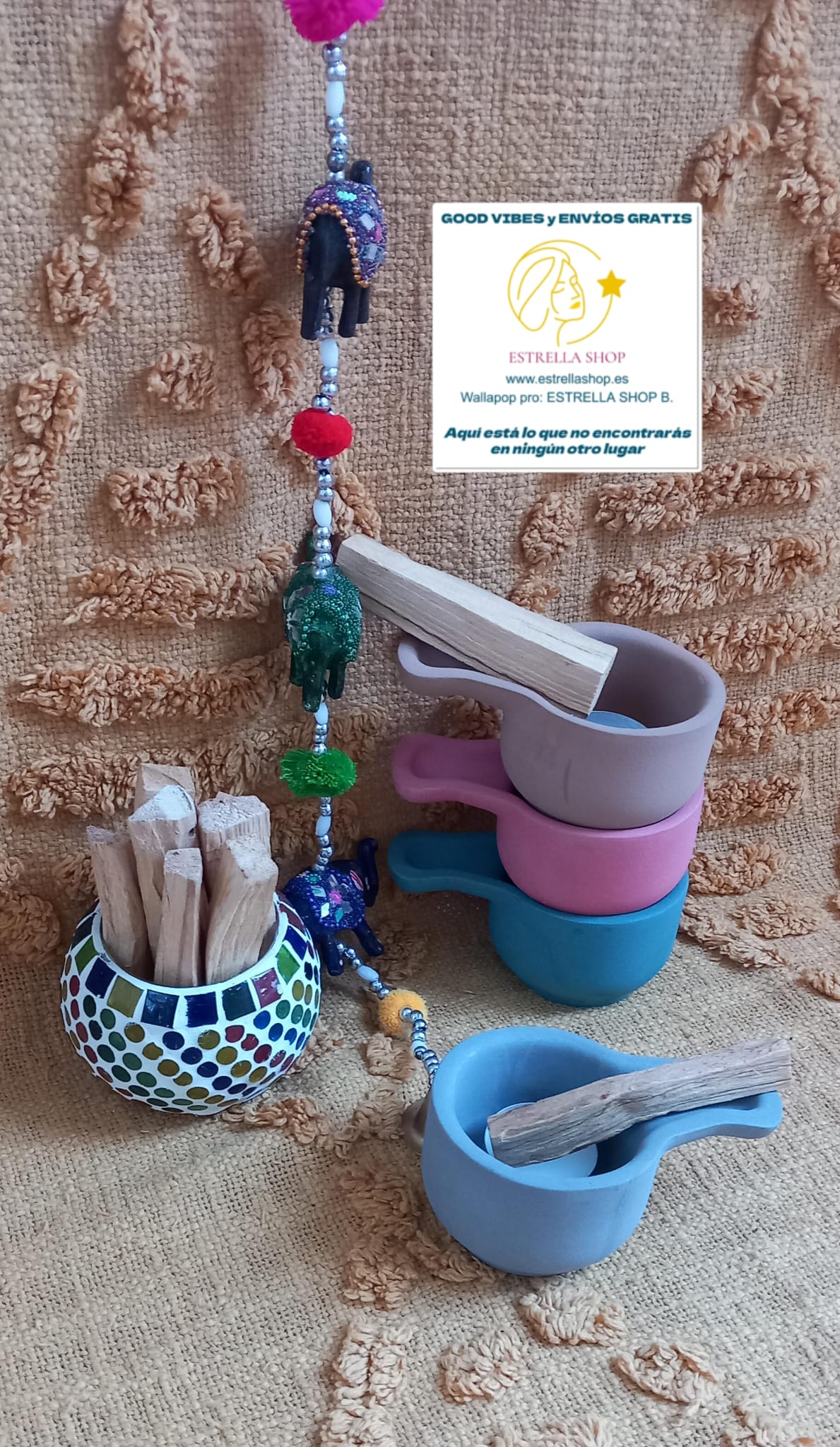 QUEMADOR DE PALO SANTO ARTESANÍA NATURAL A ELEGIR TU COLOR.ENVÍO GRATIS SIN PEDIDO MÍNIMO.