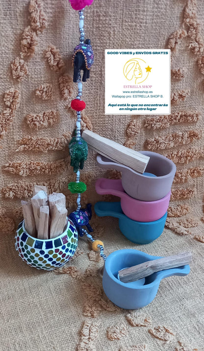 QUEMADOR DE PALO SANTO ARTESANÍA NATURAL A ELEGIR TU COLOR.ENVÍO GRATIS SIN PEDIDO MÍNIMO.