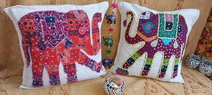 PACK 2 FUNDAS DE COJÍN LORD ALMA DECORACIÓN ARTESANAL INDIA DE AMBIENTES CON ELEFANTE Y APERTURA TRASERA.ENVÍO GRATIS SIN PEDIDO MÍNIMO.