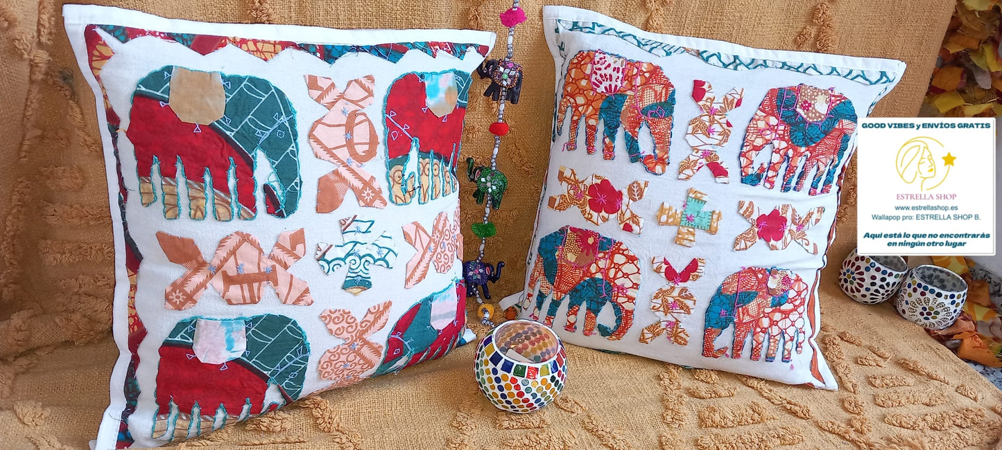 PACK 2 FUNDAS DE COJÍN DHARMA INDIA. HECHAS A MANO EN INDIA CON APERTURA TRASERA.ENVÍO GRATIS SIN PEDIDO MINIMO.