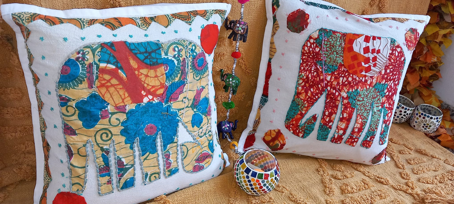 PACK 2 FUNDAS DE COJÍN CON APERTURA TRASERA LORD GANESH HECHAS EN INDIA ARTESANALMENTE A MANO.ENVÍO GRATIS SIN PEDIDO MÍNIMO.