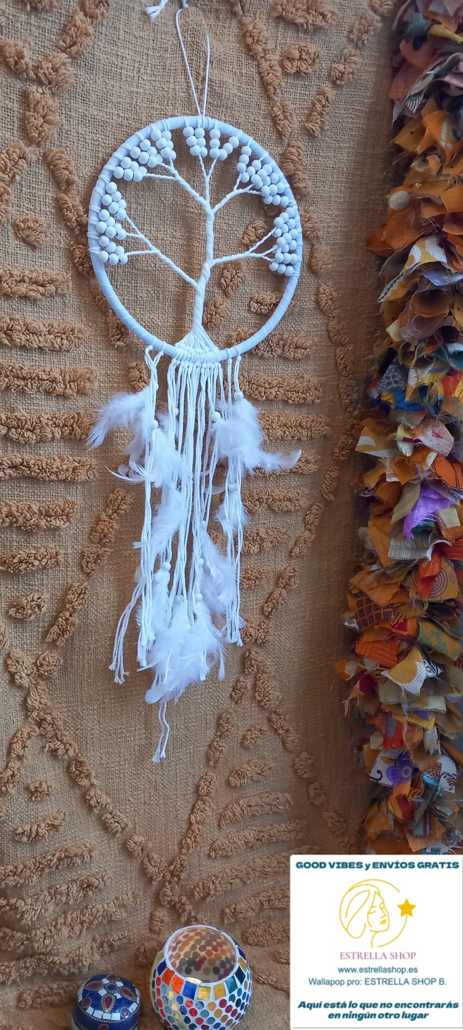 Atrapasueños blanco con árbol de la vida.Envío Gratis.Precio sin competencia,excelente calidad.