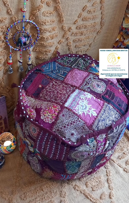 PUFF PATCHWORK REDONDO 45CM, CON ALMA Y CON ENVÍO GRATIS SIN PEDIDO MÍNIMO.