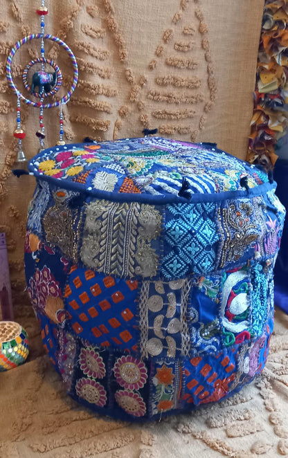 PUFF PATCHWORK HECHO A MANO EN INDIA REDONDO Y EXCLUSIVO.ENVÍO GRATIS SIN PEDIDO MÍNIMO.