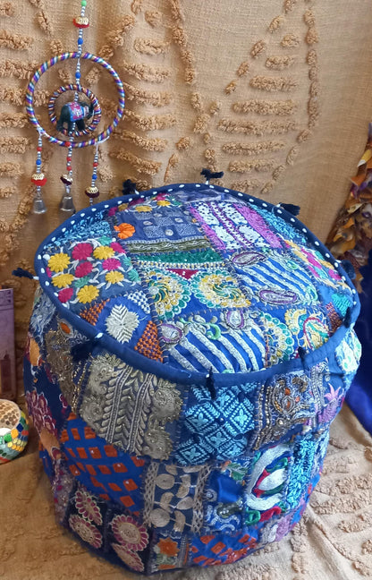 PUFF PATCHWORK HECHO A MANO EN INDIA REDONDO Y EXCLUSIVO.ENVÍO GRATIS SIN PEDIDO MÍNIMO.