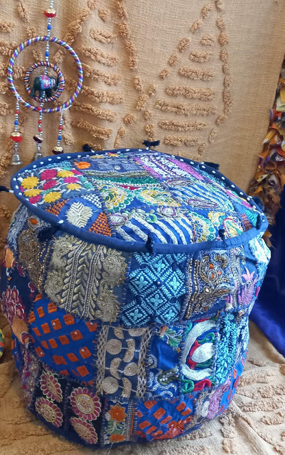 PUFF PATCHWORK HECHO A MANO EN INDIA REDONDO Y EXCLUSIVO.ENVÍO GRATIS SIN PEDIDO MÍNIMO.