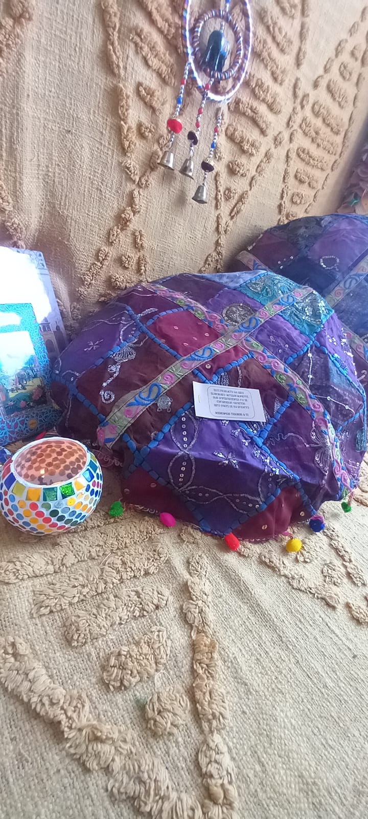 ZAFÚ PATCHWORK REDONDO ELABORADO ARTESANALMENTE CON ESENCIA BOHO.11.99€ENVÍO GRATIS SIN PEDIDO MÍNIMO.