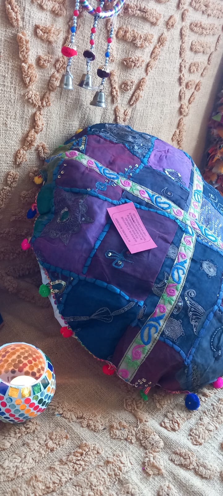 ZAFÚ PATCHWORK REDONDO ELABORADO ARTESANALMENTE CON ESENCIA BOHO.11.99€ENVÍO GRATIS SIN PEDIDO MÍNIMO.
