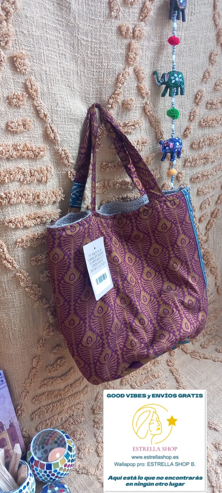 CESTO MULTIFUNCIONAL YUTE SAREE DE LA INDIA 35X50CM,ENVÍO GRATIS SIN PEDIDO MÍNIMO.