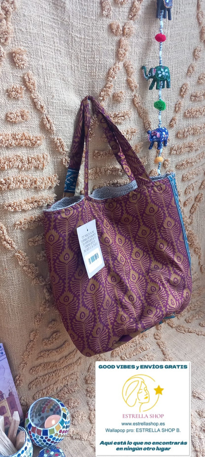 CESTO MULTIFUNCIONAL YUTE SAREE DE LA INDIA 35X50CM,ENVÍO GRATIS SIN PEDIDO MÍNIMO.