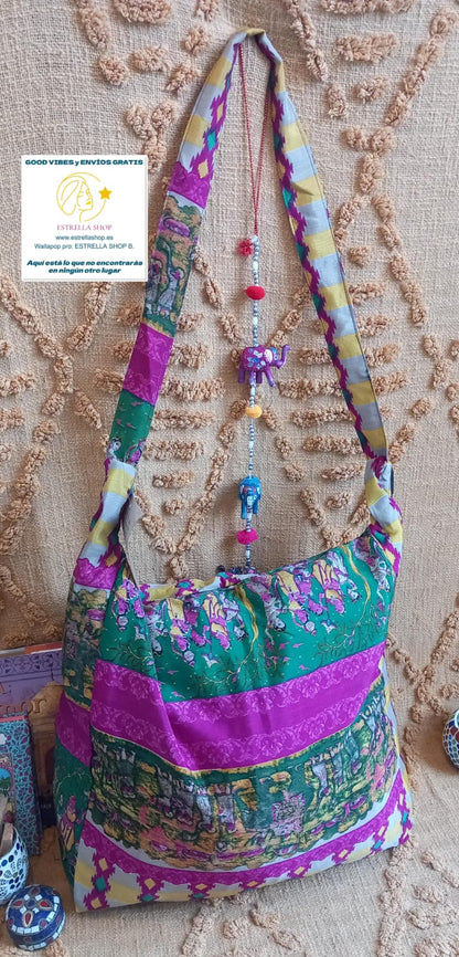 BOLSO SEDA DOBLE CARA CON CREMALLERA,AUTÉNTICA ARTESANÍA INDIA CON MÁGICOS COLORES.ENVÍO GRATIS SIN PEDIDO MÍNIMO.