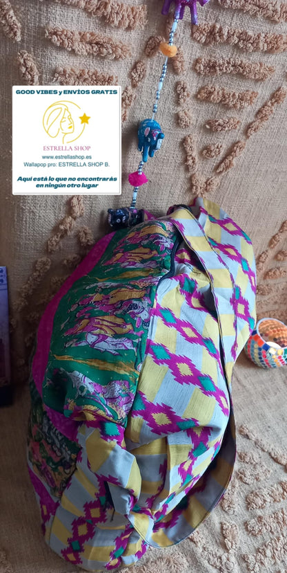 BOLSO SEDA DOBLE CARA CON CREMALLERA,AUTÉNTICA ARTESANÍA INDIA CON MÁGICOS COLORES.ENVÍO GRATIS SIN PEDIDO MÍNIMO.