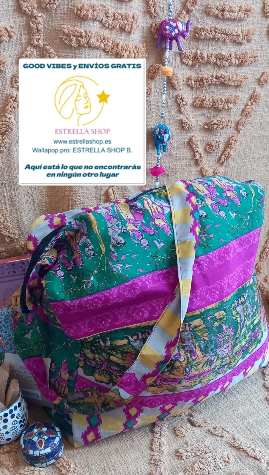 BOLSO SEDA DOBLE CARA CON CREMALLERA,AUTÉNTICA ARTESANÍA INDIA CON MÁGICOS COLORES.ENVÍO GRATIS SIN PEDIDO MÍNIMO.