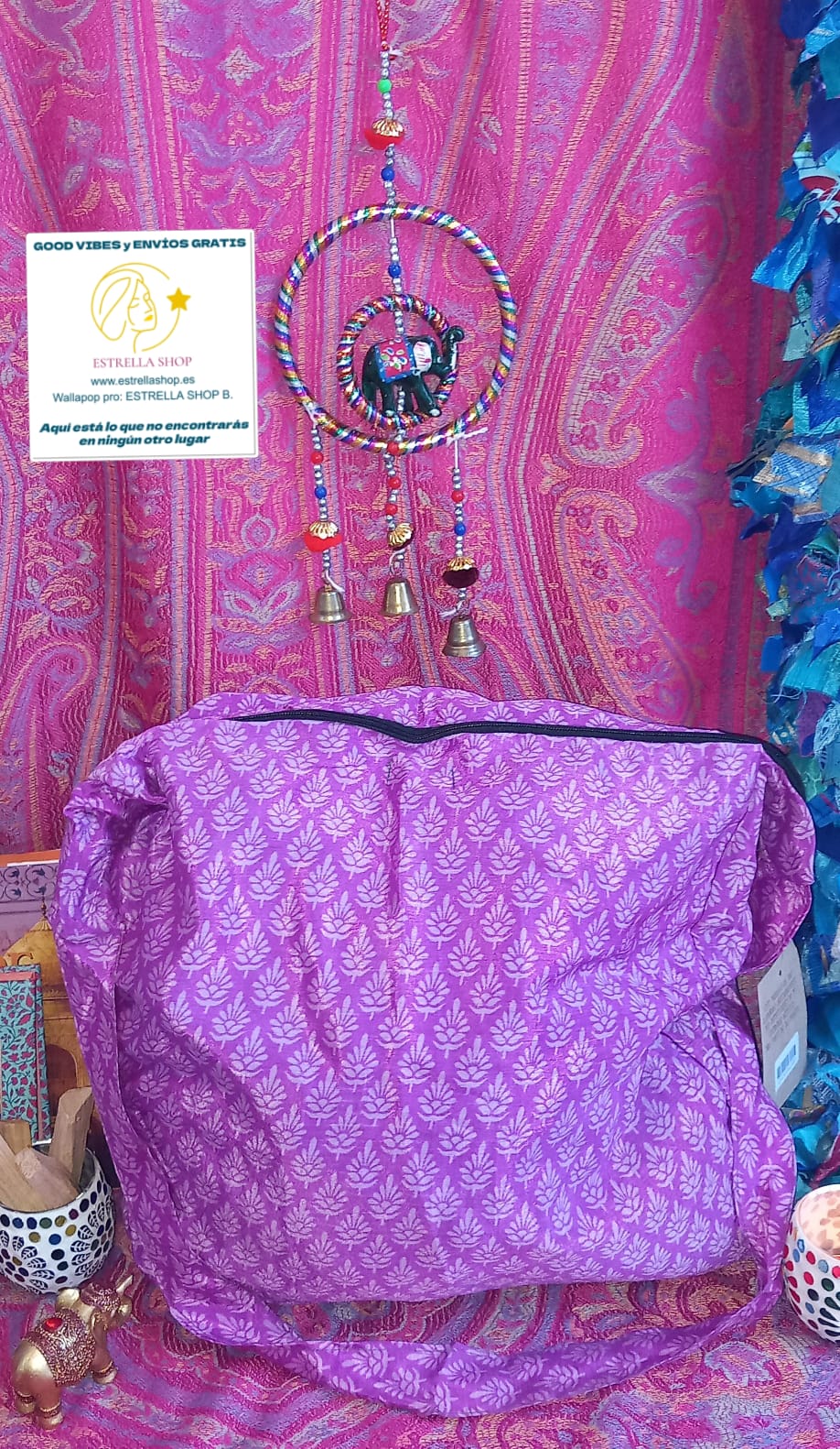 BOLSO SEDA CON CREMALLERA,AUTÉNTICA ARTESANÍA INDIA CON MÁGICOS COLORES.ENVÍO GRATIS SIN PEDIDO MÍNIMO.