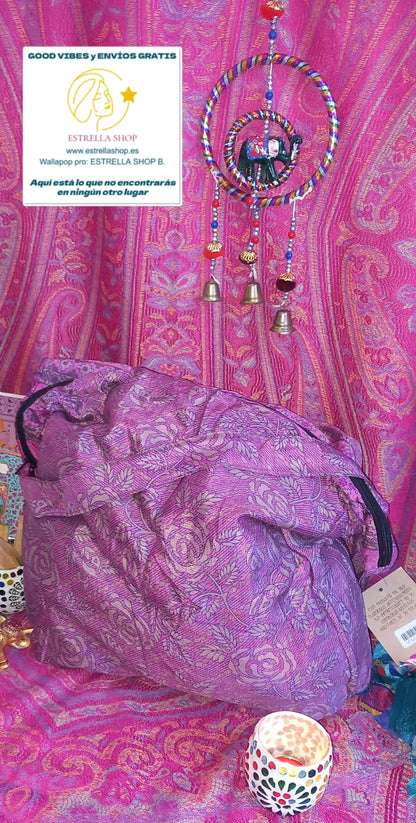BOLSO SEDA CON CREMALLERA,AUTÉNTICA ARTESANÍA INDIA SAREE CON MÁGICOS COLORES.ENVÍO GRATIS SIN PEDIDO MÍNIMO.