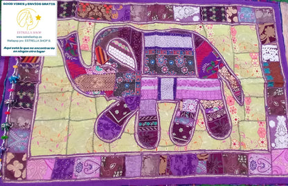 TAPIZ JOYA TEXTIL PATCHWORK Y BORDADO A MANO 150X100CM ELEFANTE EXCLUSIVO Y ÚNICO.ENVÍO GRATIS SIN PEDIDO MINIMO