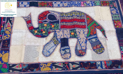 Tapiz bordado a mano y patchwork elefante 150x100cm,textiles que hablan por sí mimos.ENVÍO GRATIS SIN PEDIDO MÍNIMO.