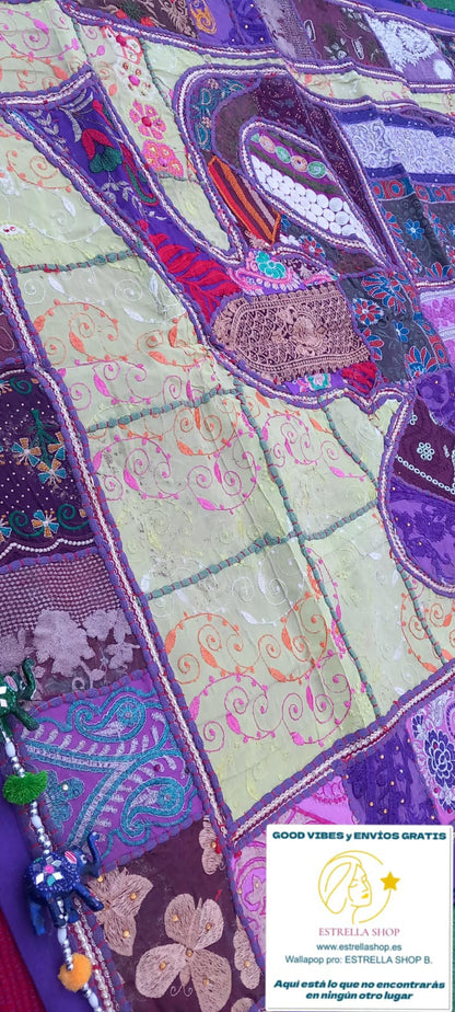 TAPIZ JOYA TEXTIL PATCHWORK Y BORDADO A MANO 150X100CM ELEFANTE EXCLUSIVO Y ÚNICO.ENVÍO GRATIS SIN PEDIDO MINIMO