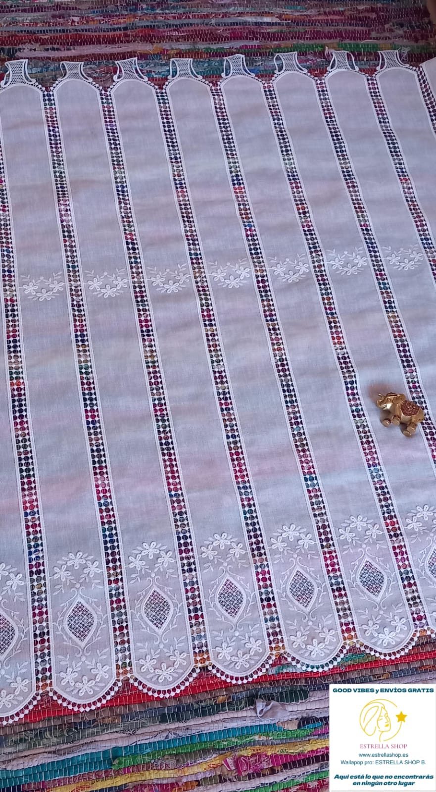 CORTINAS TENDINAS DE TELA Y MACRAMÉ PASABARRAS. ALTO 115CMX100CM ANCHO.ENVÍO GRATIS SIN PEDIDO MÍNIMO.