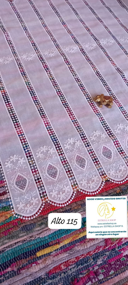 CORTINAS TENDINAS DE TELA Y MACRAMÉ PASABARRAS. ALTO 115CMX100CM ANCHO.ENVÍO GRATIS SIN PEDIDO MÍNIMO.