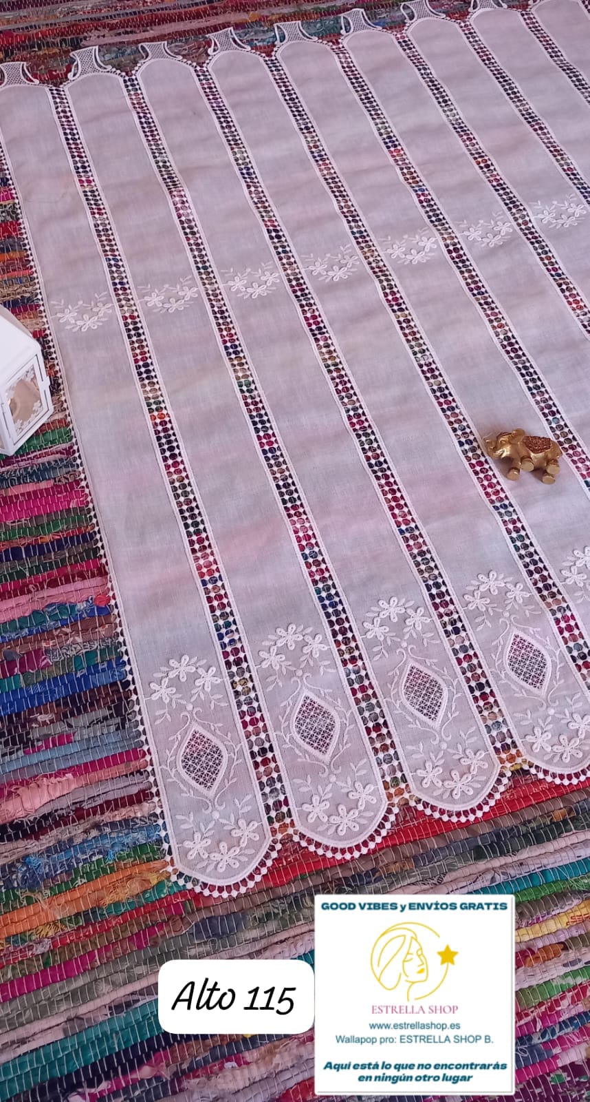 CORTINAS TENDINAS DE TELA Y MACRAMÉ PASABARRAS. ALTO 115CMX100CM ANCHO.ENVÍO GRATIS SIN PEDIDO MÍNIMO.