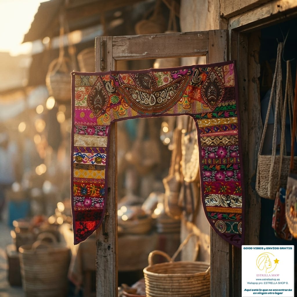 Llena tu ambiente de alma, color y tradición con este torán de inspiración india. Cada pieza es una fusión única de retales bordados, telas vibrantes y detalles inesperados que capturan la esencia de la artesanía más auténtica. Ideal para colgar en entradas o espacios destacados, su estilo boho y su carácter único lo convierten en un elemento decorativo que no pasa desapercibido. Un producto exclusivo que transformará cualquier rincón con historia, elegancia y personalidad.