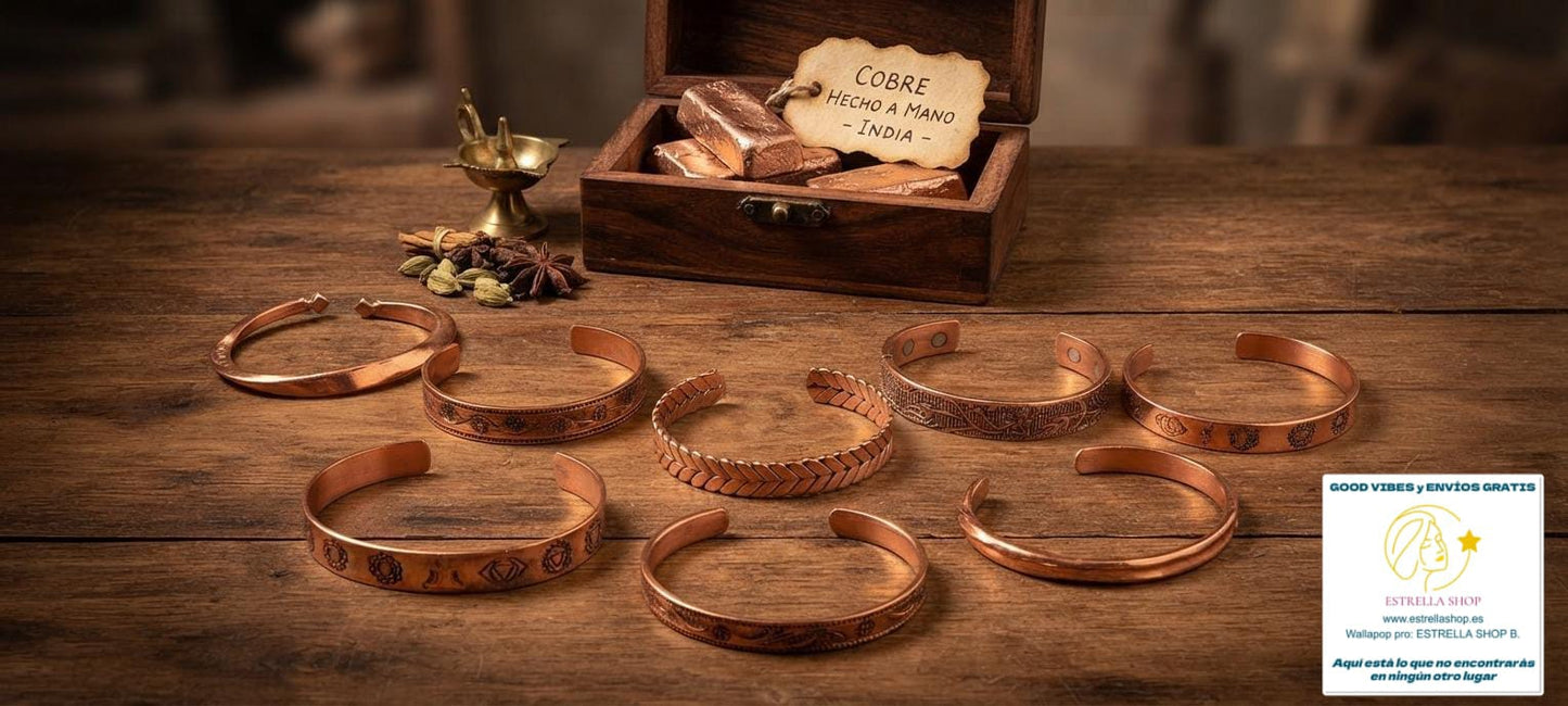 Pulsera de cobre magnética de alta densidad, con imanes en sus extremos y con el grabado de la flor del cerezo japonés, símbolo de la belleza, la delicadeza y la fugacidad de la vida.11mm.ENVÍO GRATIS SIN PEDIDO MÍNIMO.