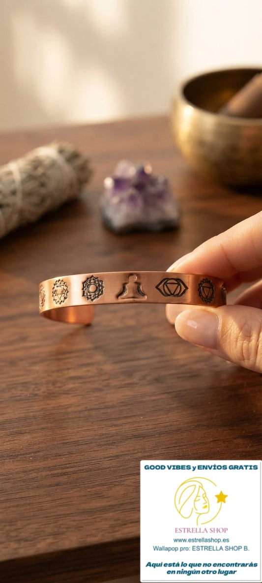 Espiritual pulsera de cobre con un yogui y con los chakras, centros de energía por los que fluye la fuerza vital de nuestro cuerpo.10mm

Hecho en India

ENVÍO GRATIS SIN PEDIDO MÍNIMO.