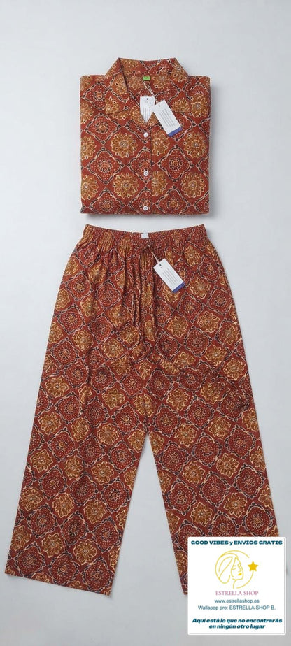 SET s/m DE PIJAMA INDIA ALGODÓN NATURAL MODELO MYSORE COMBINANDO COMODIDAD Y EXCLUSIVIDAD EN CADA DETALLE.ENVÍO GRATIS SIN PEDIDO MÍNIMO.