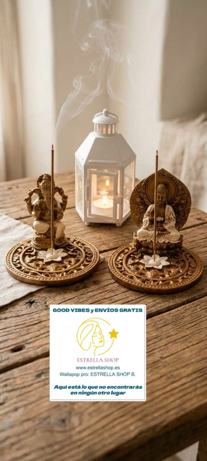 PORTAINCIENSOS Y FIGURA ESPIRITUAL A ELEGIR:BUDA O GANESHA.HECHA A MANO EN LA INDIA.ENVÍO GRATIS SIN PEDIDO MÍNIMO.