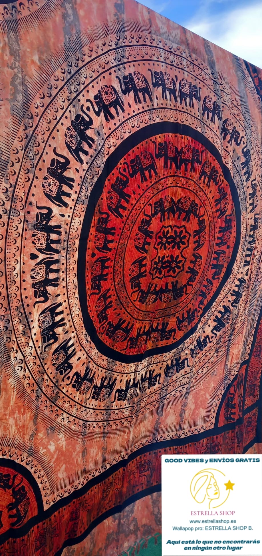 COLCHA Y/O CUBRE MULTIFUNCIÓN MANDALA ELEFANTES TIERRA  210X240.ENVÍO GRATIS SIN PEDIDO MÍNIMO.