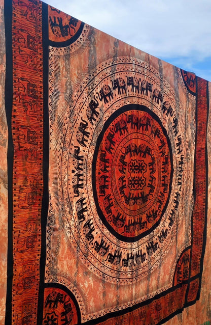 COLCHA Y/O CUBRE MULTIFUNCIÓN MANDALA ELEFANTES TIERRA  210X240.ENVÍO GRATIS SIN PEDIDO MÍNIMO.