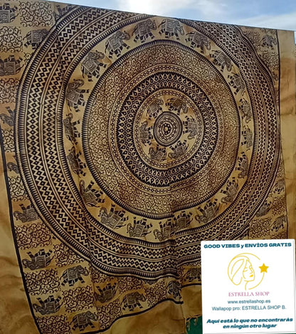 COLCHA MULTIFUNCIÓN O CUBRE MODELO LUZ MANDALA ELEFANTE 100%ALGODÓN 210X240CM.ENVÍO GRATIS SIN PEDIDO MÍNIMO.