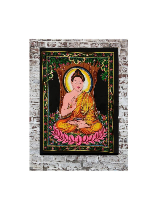 TEXTIL TAPIZ TELA BUDA LOTO TINTADO A MANO EN LA INDIA.ENVÍO GRATIS SIN PEDIDO MÍNIMO.